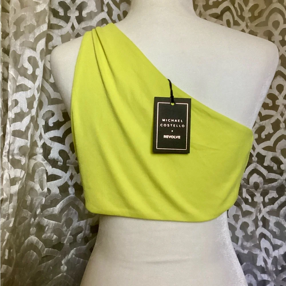 REVOLVE NWTags Michael Costello Nelle One-Shoulder Lime Crop Top Size medium - Picture 4 of 5